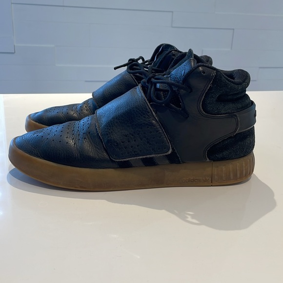 10 Adidas Men’s High Top strap Black Leather + Suede - Picture 1 of 10